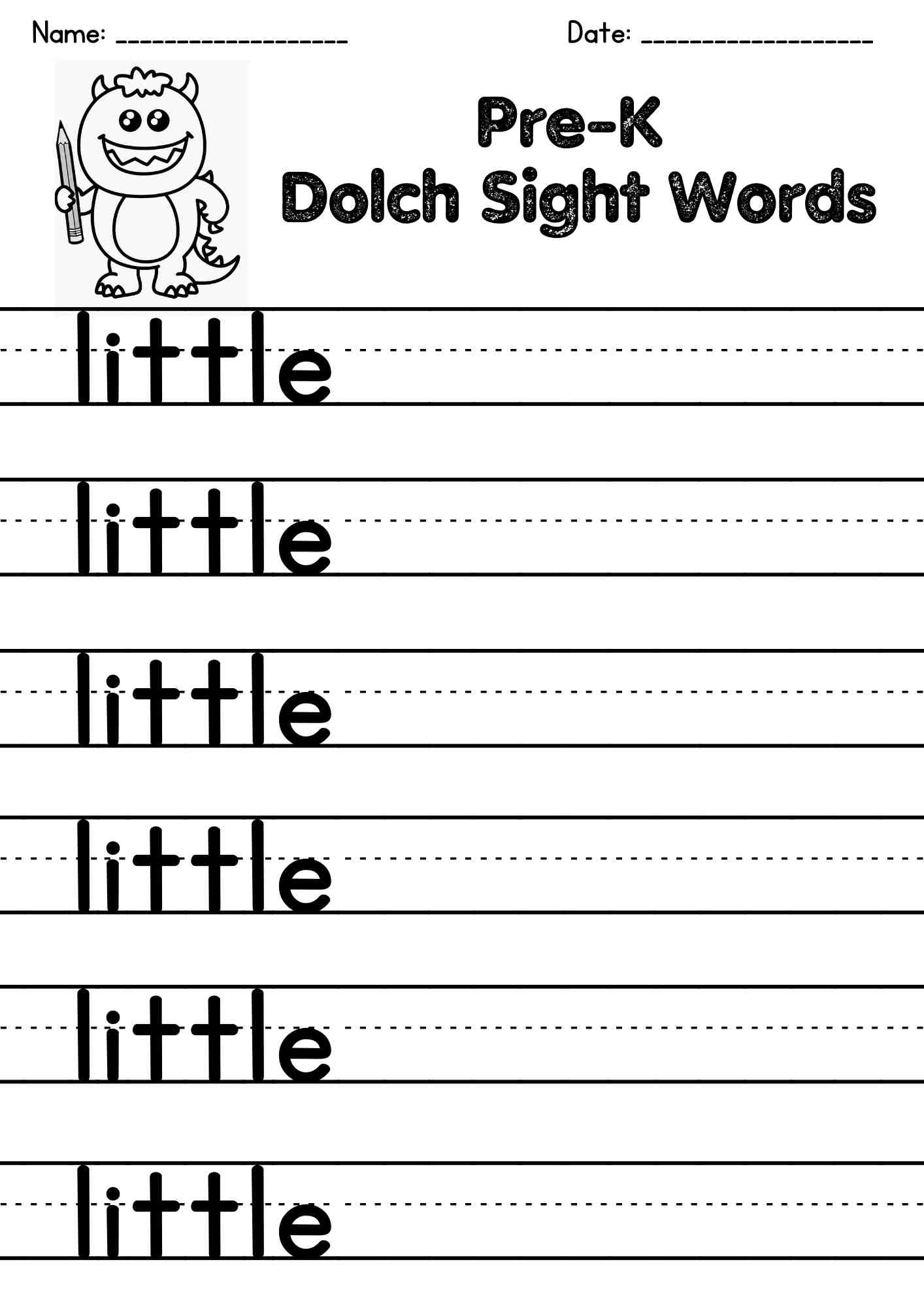 "little" Dolch Sight Word Writing Worksheets – Free PDF Download for Early Learners